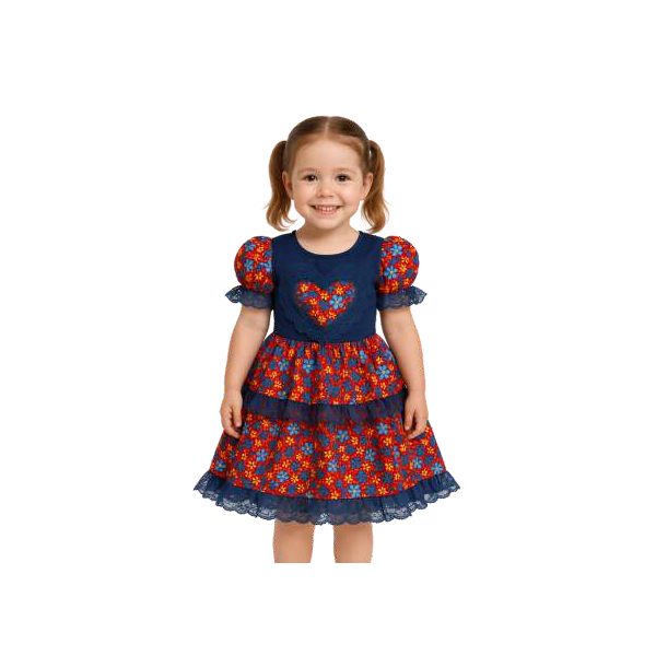 Vestido Coração Azul - Festa Junina